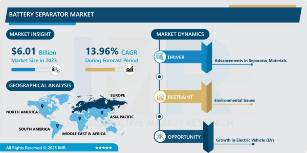 The Global Battery Separator Market Size Was Valued at USD 6.01 Billion in 2023 and is Projected to Reach USD 19.48 Billion by 2032